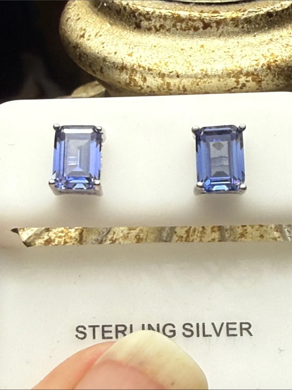 925 Sterling Silver Blue Rectangular Gemstone Stud Earrings NEW STUNNING